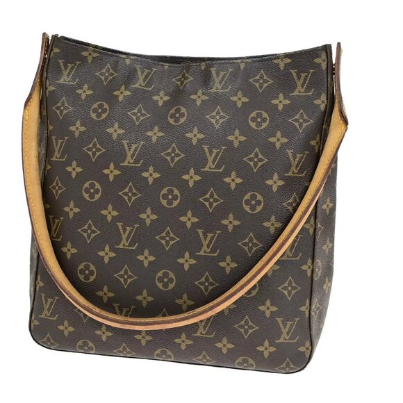 LOUIS VUITTON Logo Looping GM Shoulder Bag Monogram Leather Brown - Picture 1 of 16